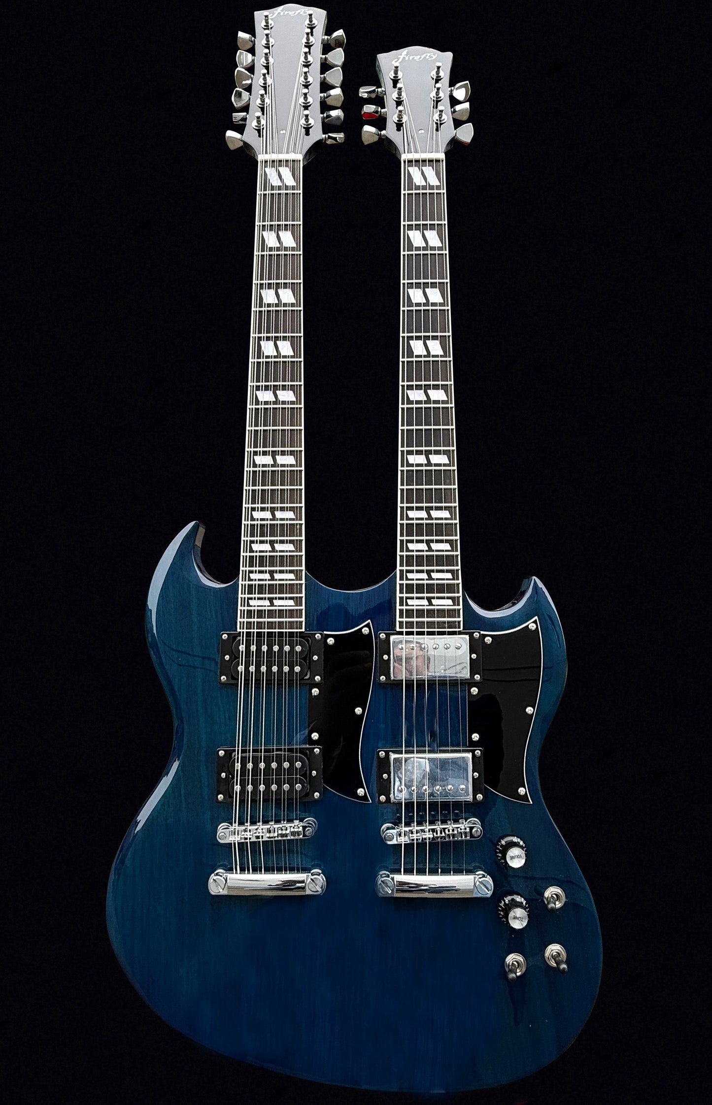 Firefly Double Necks 12 Strings +6 Strings FFLGS Electric Guitar With a Hardcase (Transparent Blue Color)