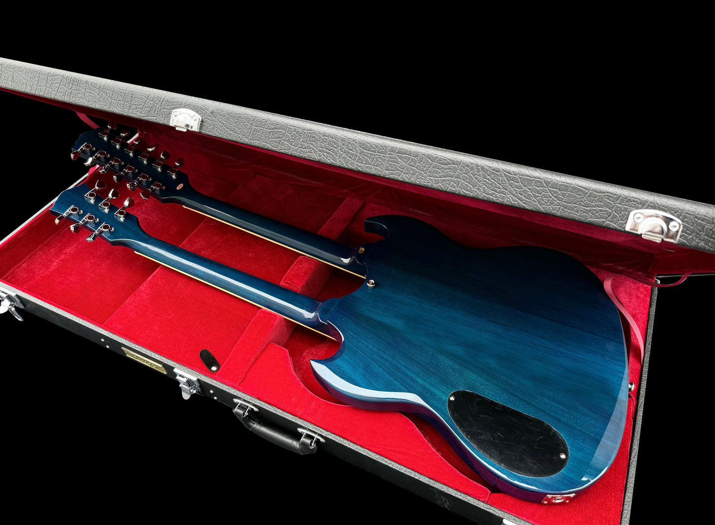 Firefly Double Necks 12 Strings +6 Strings FFLGS Electric Guitar With a Hardcase (Transparent Blue Color)