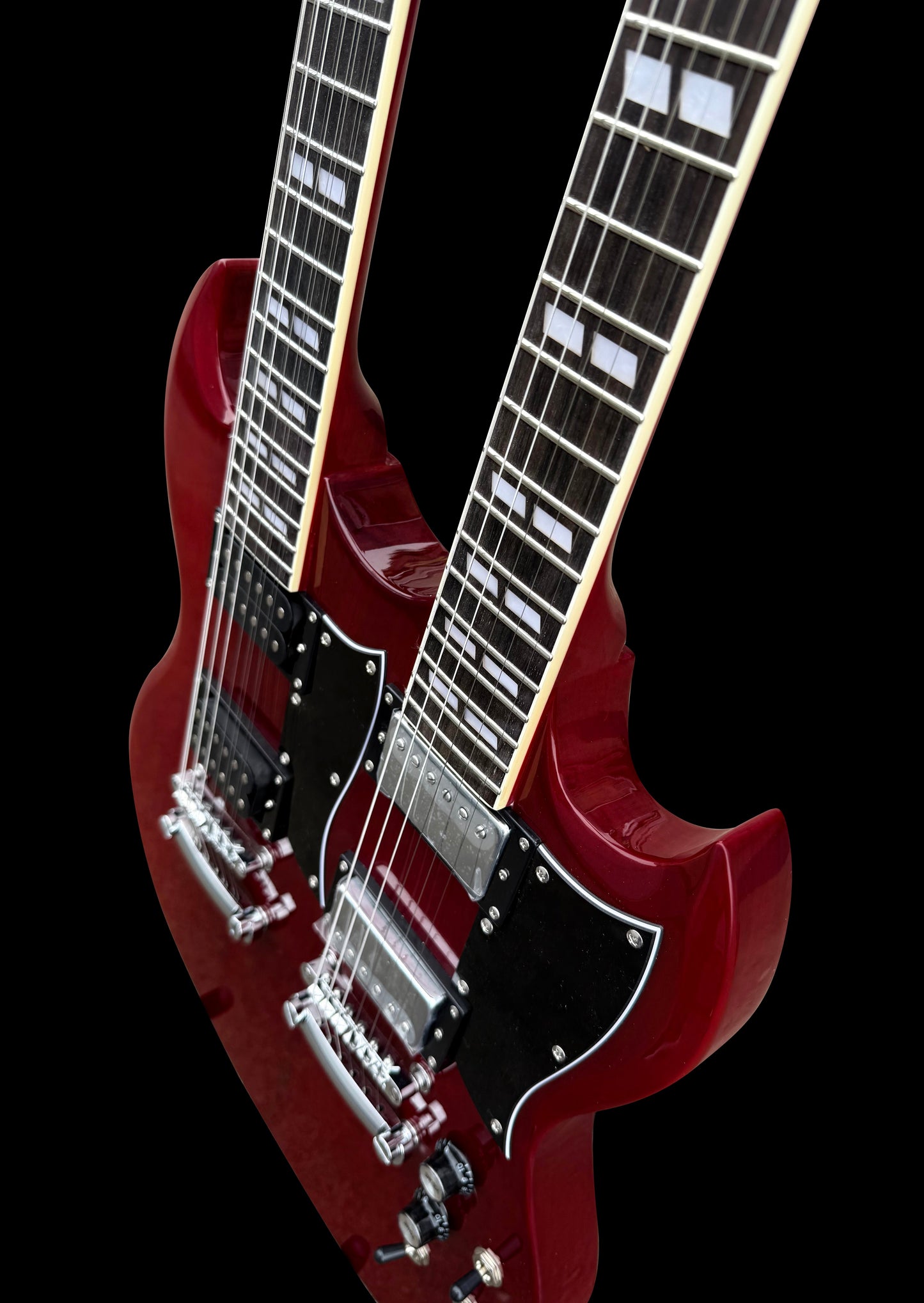 Firefly Double Necks 12 Strings +6 Strings FFLGS Electric Guitar With a Hardcase (Transparent Red Color)