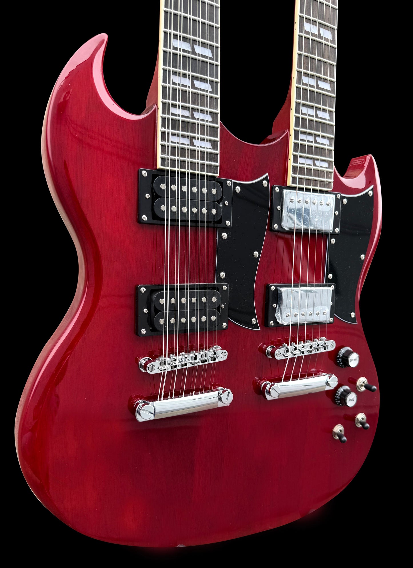 Firefly Double Necks 12 Strings +6 Strings FFLGS Electric Guitar With a Hardcase (Transparent Red Color)