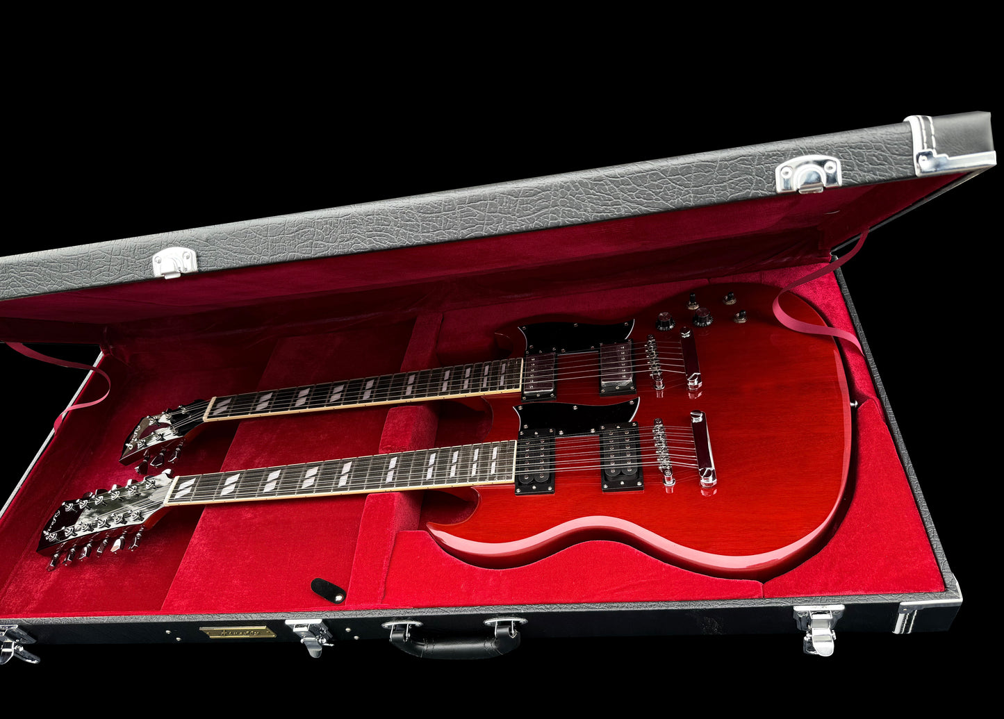 Firefly Double Necks 12 Strings +6 Strings FFLGS Electric Guitar With a Hardcase (Transparent Red Color)