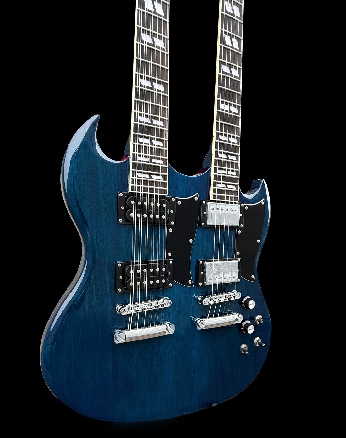 Firefly Double Necks 12 Strings +6 Strings FFLGS Electric Guitar With a Hardcase (Transparent Blue Color)