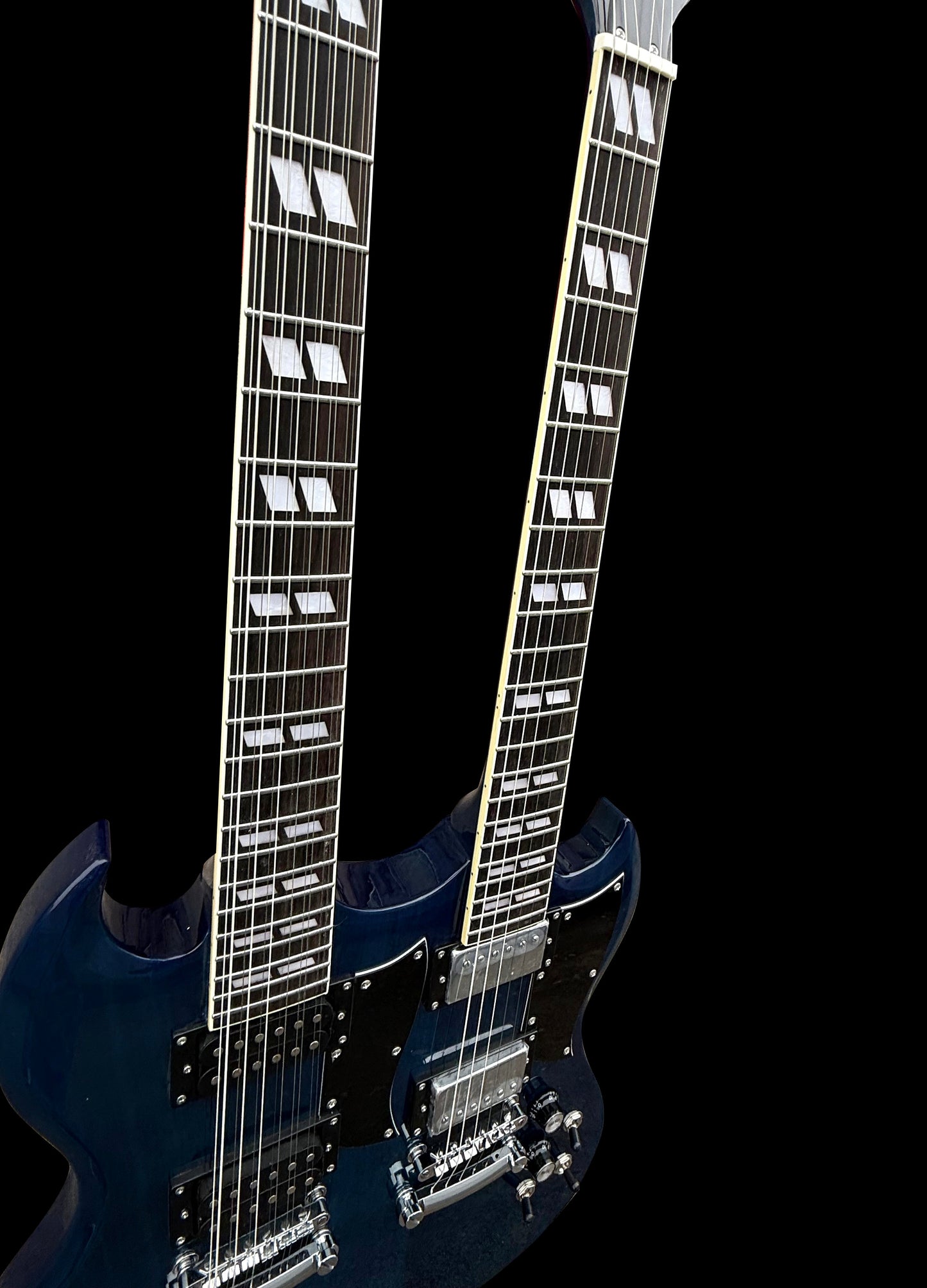Firefly Double Necks 12 Strings +6 Strings FFLGS Electric Guitar With a Hardcase (Transparent Blue Color)